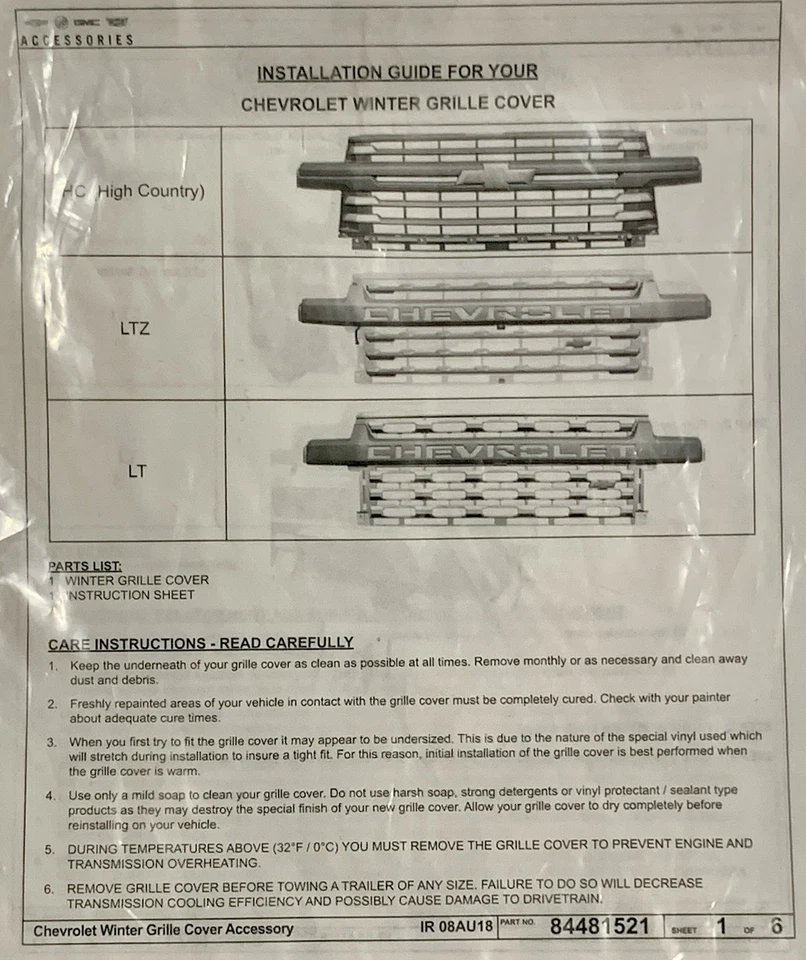 Genuine Chevrolet HC LTZ LT Winter Grille Cover 84789270 Foto 3 de 4