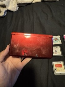 Nintendo 3DS Flame Red Handheld Video Game System Games and Charger Tested Works