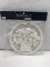 Vtg Heritage Lace Handcrafted Window Hanging Lace Flower Basket 