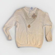 1980s Sweater Sequin Bling women s M BONNIE BOERER Ivory Gold Party