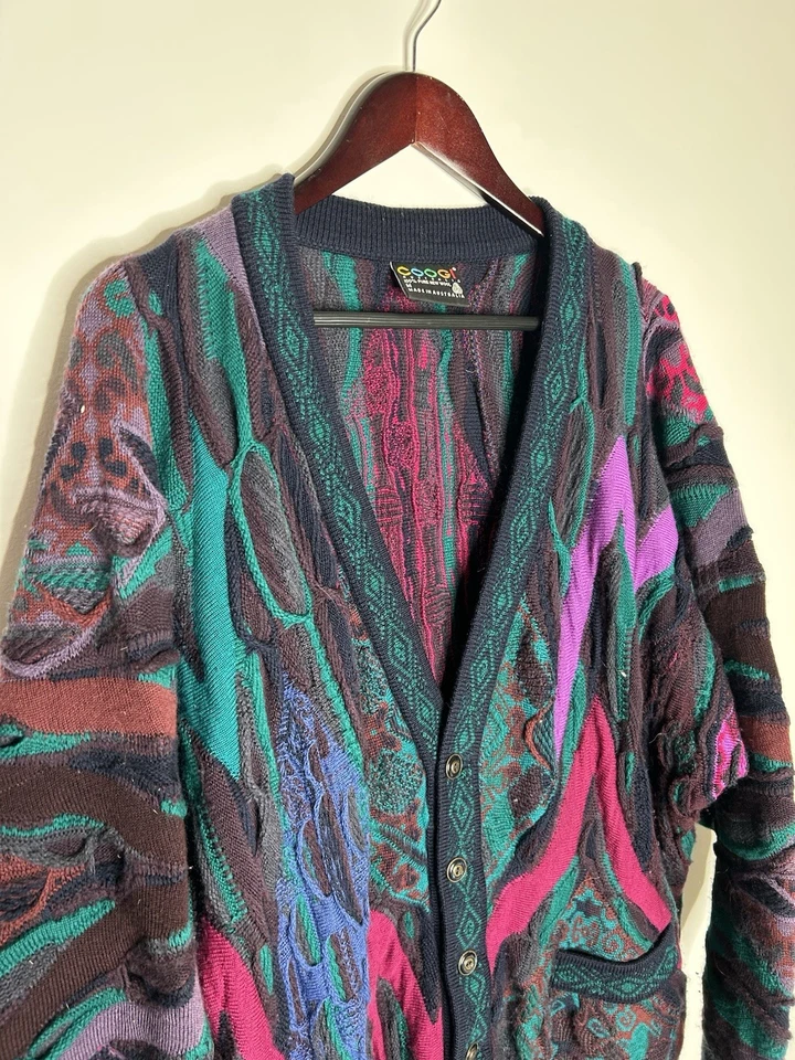 Cárdigan Coogi Vintage Para Hombre Multicolor Texturizado Azteca Patchwork  Foto 2 de 4
