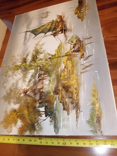 Chinese Asian Junk Boat Painting Signed By D. Tong, Thick Paint Effect 36"x24" - Picture 14 of 15