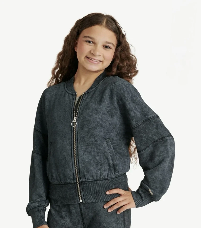 Chaqueta de bombardero Justice Girls polar lavada negra talla XL Plus (16P-18P) nueva con etiquetas Foto 3 de 4