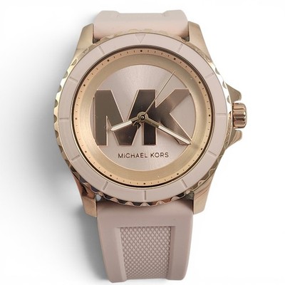 NEW Michael Kors Oversized Everest Pink Silicone Rose Gold MK Logo Watch MK7536