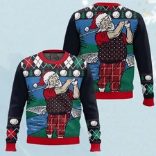 Funny Santa Golfer Plaid Pants Ugly Christmas Jumper Sweater