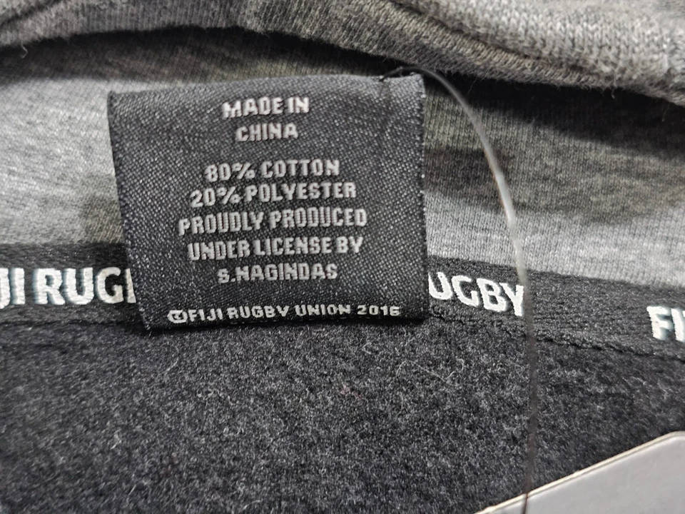 Moletom com capuz FIJI National Rugby League com zíper bordado preto/cinza tamanho M novo com etiquetas - Imagem 3 de 4