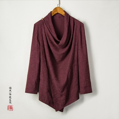 Mens Chinese Style Half Collar Button Cotton Cape Coat Poncho Outwear Cloak 