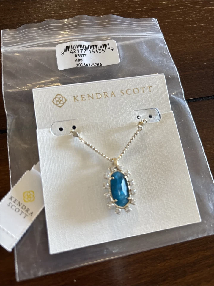 NUEVO CON ETIQUETAS Kendra Scott Brett Collar Colgante Ajustable Latón Aqua Apatita ÚLTIMO Foto 2 de 4