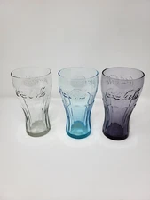 Coca-Cola Lot of 3 Coke Logo Embossed Drinking Glasses Vintage Multiple Colors