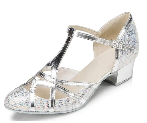 Women's T-Strap Dance Heels Glitter Salsa Ballroom Shoes Wedding Party Pumps ...