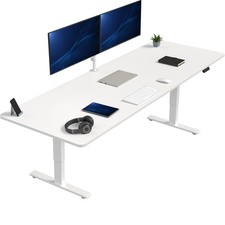 VIVO Electric 83  x 30  Stand Up Desk Workstation, White Table Top, White Frame