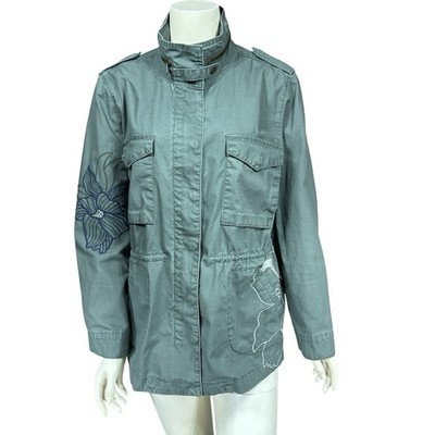 Kensie Jeans Jacket Womens Small Sage Green Anorak Utility Gorpcore Floral