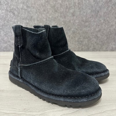 UGG Classic Unlined Mini Perforated Suede Boots Womens 9 Black Ankle Booties