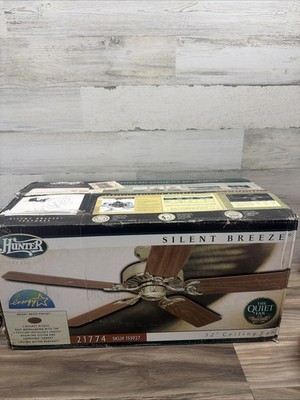 Hunter Silent Breeze 52in Ceiling Fan Bright Brass W/ Walnut Blades NOS  21774