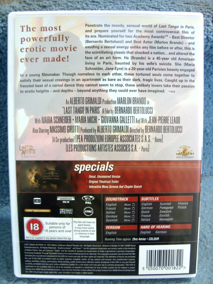 Last Tango in Paris UNCUT (DVDR2) 1972 Marlon Brando 124mins (BARGAIN) - Image 2 of 4