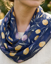 Womens Navy Blue Tulip Floral Sheer Scarf Rectangle Lightweight Wrap 13x54 O5