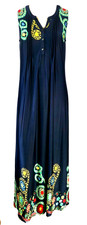 Hippie Boho Artsy Slinky Reborn Sleeveless Henley in Navy Maxi M