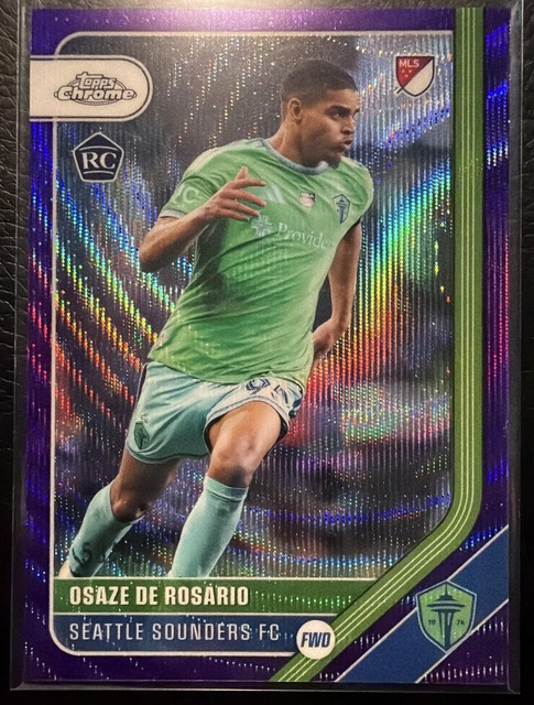 2026 Topps Chrome MLS Osaze De Rosario Purple Wave Refractor /75 #49 RC Sounders