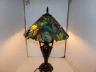 Vintage Tiffany Style Stained Glass Metal Table Lamp 25"H