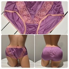 Shiny Double Nylon LACE Granny Panty Wide Gusset Full Cut 6/M Starplum Purple