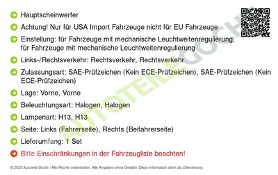 Scheinwerfer H13 Set Links + Rechts