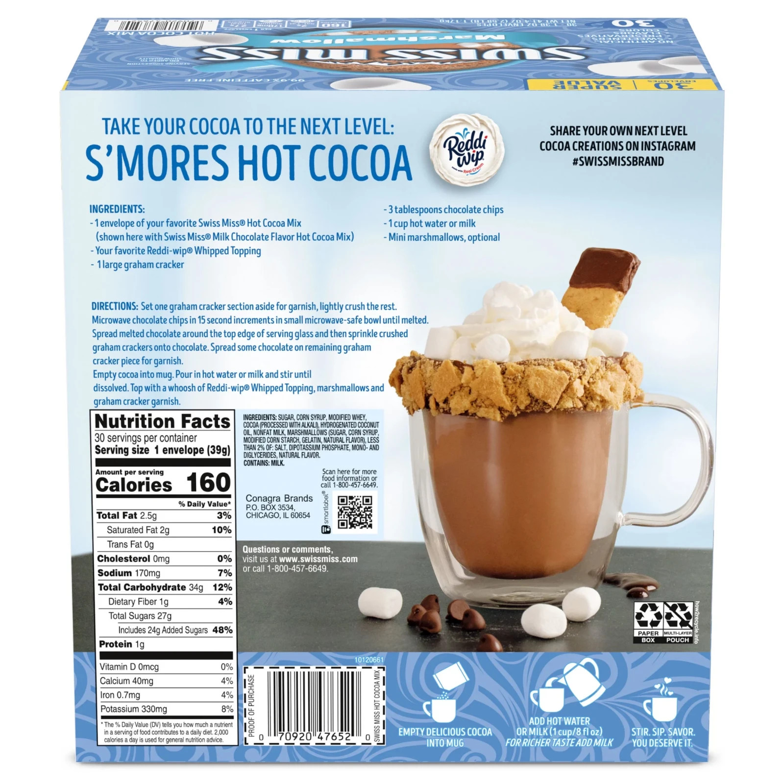 Swiss Miss Hot Cocoa – 1.38 oz Envelopes 30-Count, Chocolate With Marshmallows..