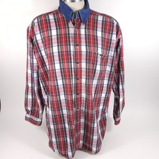 Vtg Woolrich Cotton Flannel Plaid Button Down Denim Collar Size XL Made In USA