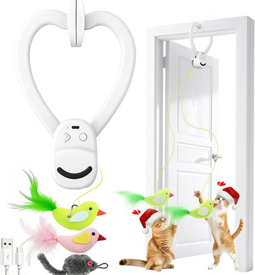 Interactive Cat Toys for Indoor Cats: Automatic Flying Bird Feather Wand Chase E