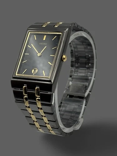 Seiko Men's Watch 7N39-5A29 Quartz Gold Black Stainless Steel Tank 38x26mm