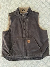 Carhartt Sherpa Lined Canvas Vest Brown Men’s XL Full Zip Workwear Durable