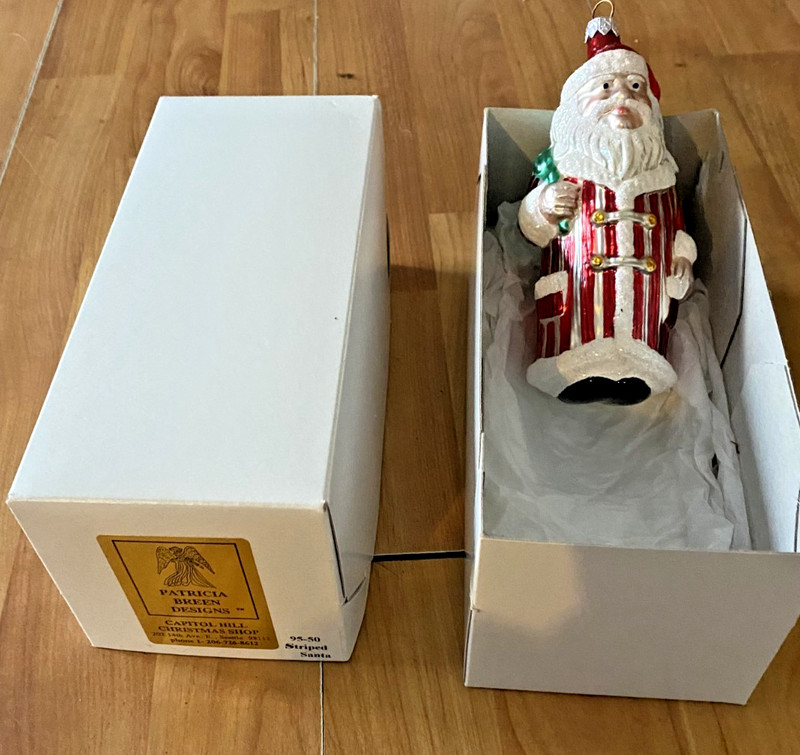 1995 Patricia Breen "Striped Santa" RETIRED Hanging Ornament #9550 W/ Box 6 1/2"