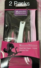 Measurable Difference 2 Small Nail Clippers Curved White in Plastic Travel Pouch