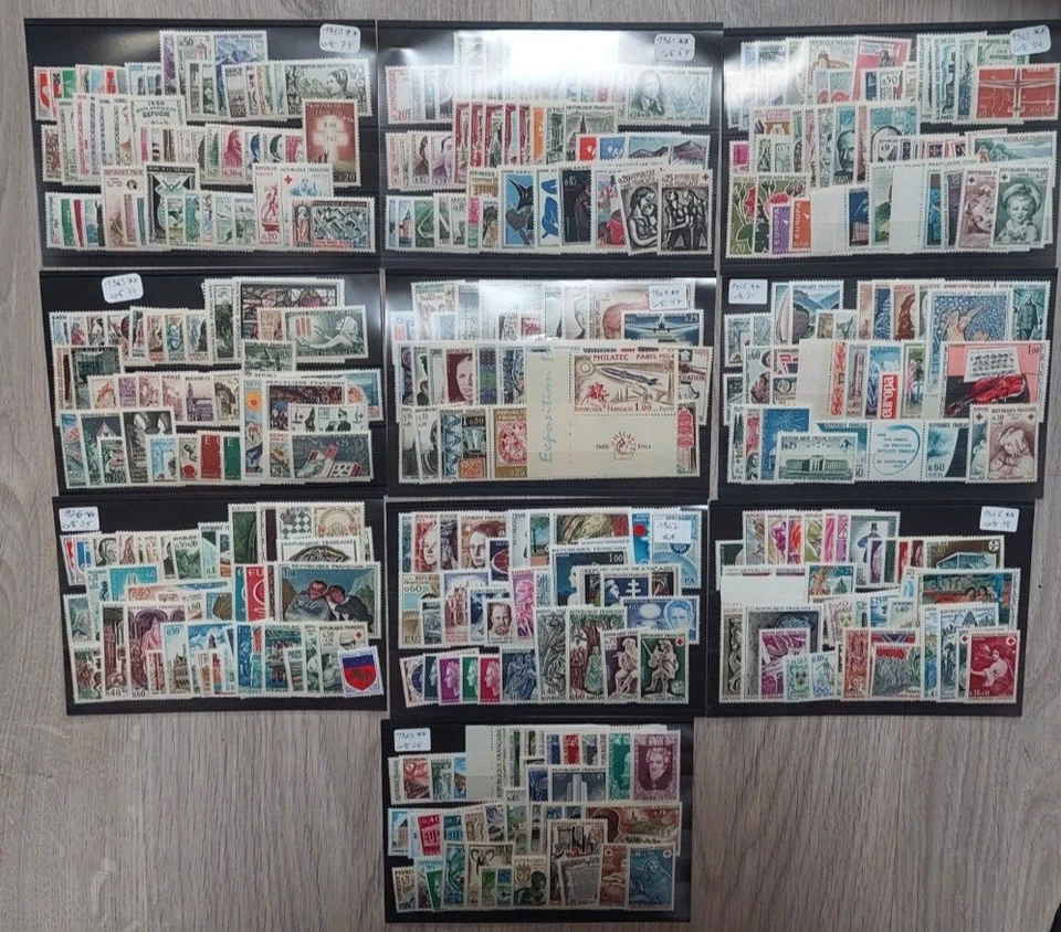 Lot Années complètes France 1960 à 1969 inclus YT 1230 à 1620 neuf luxe ** (2) - Photo 2/2