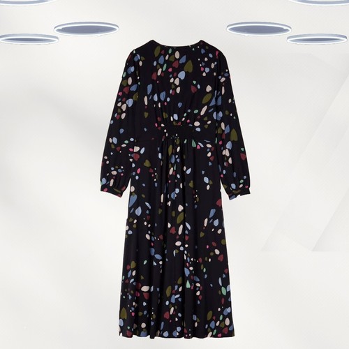 Ex White Stuff Women's Long Sleeve Printed Jersey Midi Dress in Black (Defect) - Picture 2 of 5