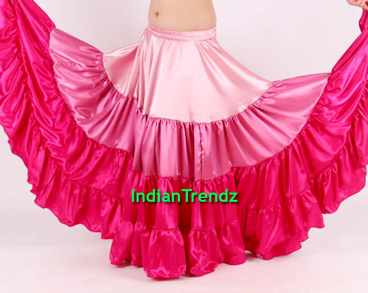 Deep Pink Satin 6 - 12 - 25 Yard Tiered Gypsy Skirt Belly Dance - Foto 7