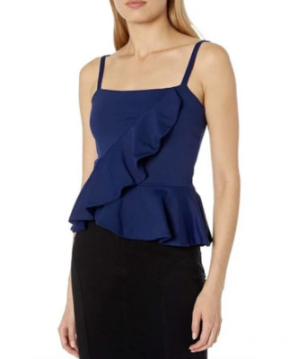 Susana Monaco Deep Sea Ruffle Peplum Tank Top L46407 Women's Size M