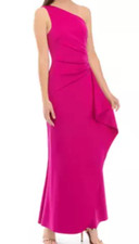 NEW W TAGS Eliza J Women's One Shoulder Cascade Gown in Pink, Sz 12