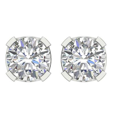 U Prong Set I1 H 1.60Ct Round Cut Diamond Solitaire Stud Earrings 14K Solid Gold