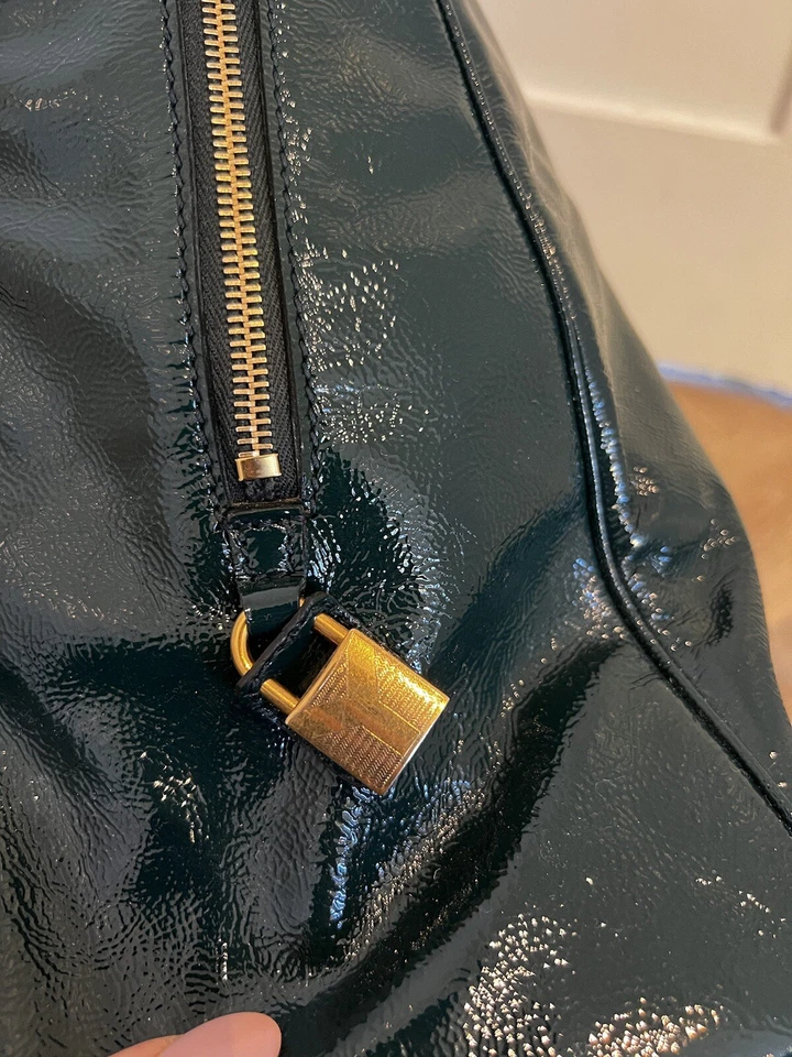 Rare Vintage Yves Saint Laurent teal blue patent leather Majorelle tote bag - Image 4 of 4