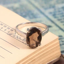 Natural Smoky Quartz Ring Delicate Stacking Handmade Dainty 925 Sterling Silver