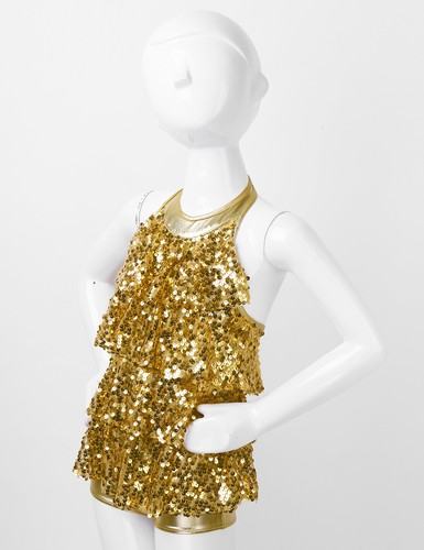 UK Kids Girls Glitter Sequin Dance Leotard Dresses Top with Skirt Set Dancewear - Picture 100 of 256