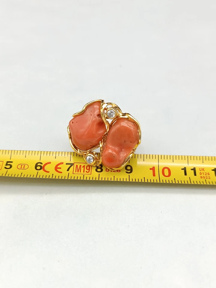 Anello donna vero corallo rosso Sardegna argento 925 plac oro giallo regolabile - Immagine 2 di 4