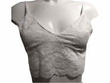 White Floral Lace Crop Top 14 Bralet Bralette Bra No Padding Slip On Semi Sheer