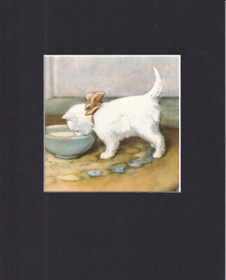 8X10'' Matted Print Painting Art Picture, Bessie Pease Gutmann: Puppy Drinking