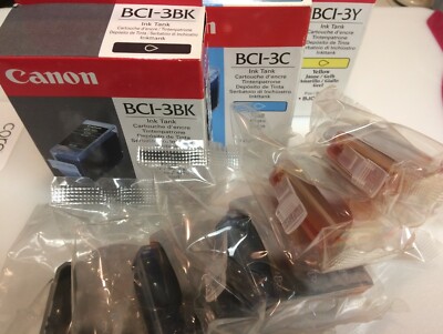 8 Genuine CANON BJC-6000 etc  Printer Ink Cartridges  BCI-3BK + BCI-3C BCI-3Y 
