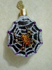 RARE Old World Christmas OWC "SPIDER WEB" Halloween Glass Ornament - Merck 2001