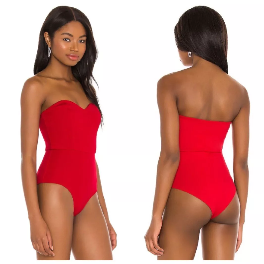 NBD Patricia Bodysuit in Red Sweetheart Strapless Solid Top Revolve Size S