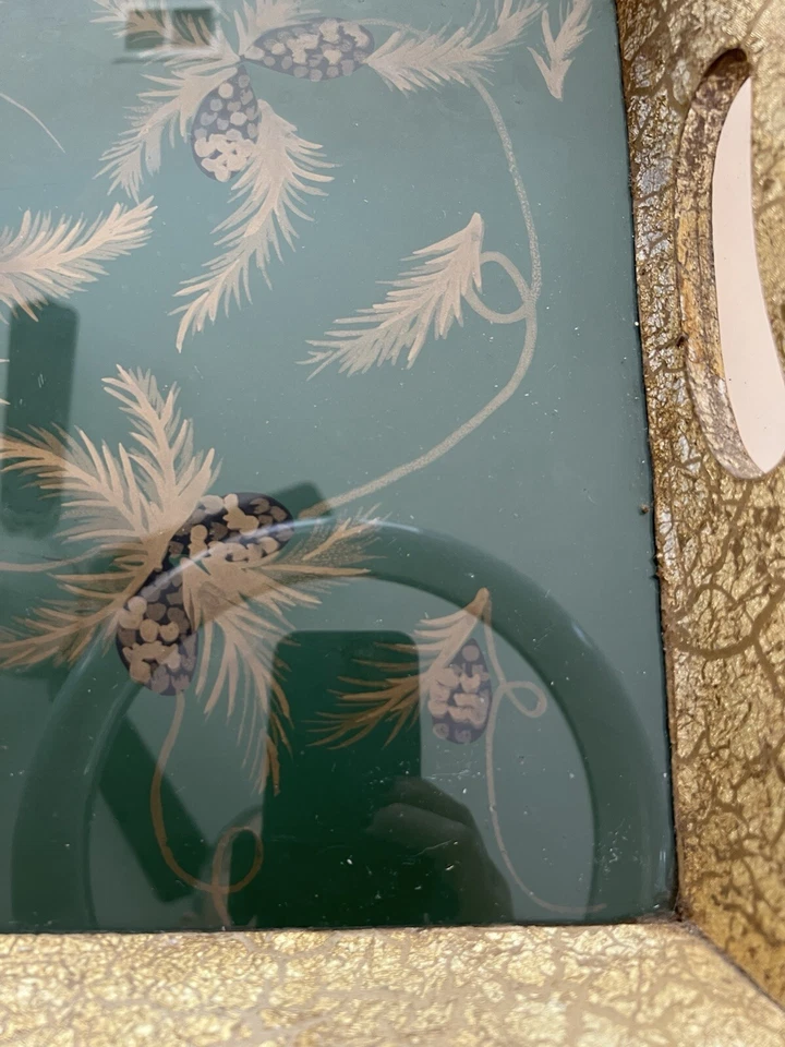 Bandeja de Vidrio Florentino Hoja Dorada Diseño Bellota Otoño Invierno Tradicional Clásico Foto 3 de 4