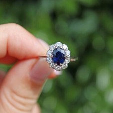 Blue Oval Cut Cubic Zirconia Halo Women Party Wear Gift 925 Sterling Silver Ring