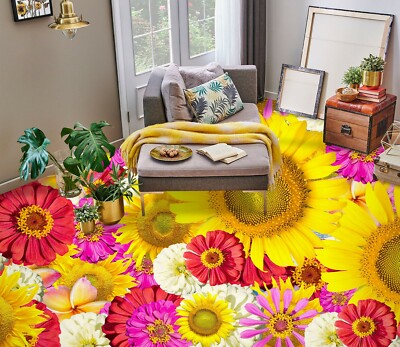 3D Colored Sunflower 57RAI20 Floor WallPaper Murals Wall Print Decal AJ WALL Fay